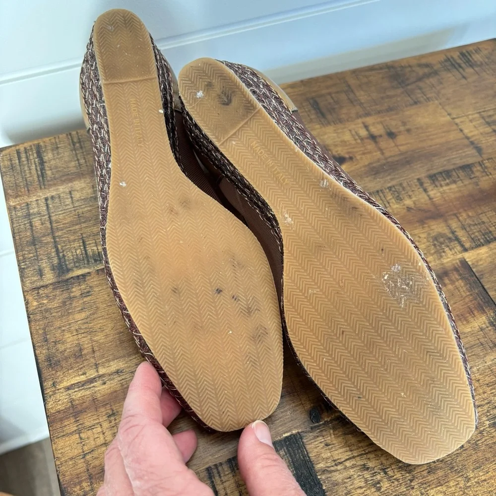 Prevata Gold and Brown Mesh Peep-Toe Wedge Size 6